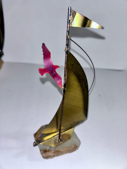 Vintage Mid-Century Modern Brass & Onyx Nautical Sculpture Set of 3