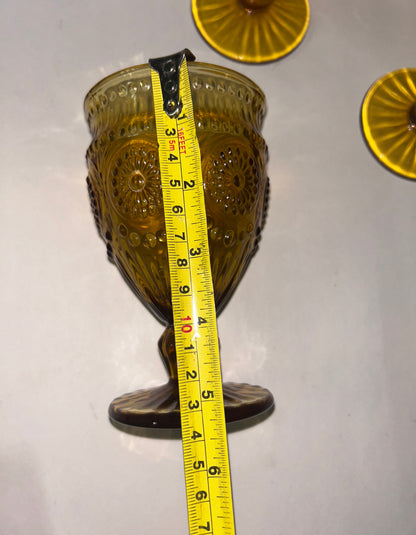 Vintage-Inspired Amber Glass Dinnerware Set (11 PCS): Pier 1 Textured Plates, Rosanna
'Parisian' Goblets & Ruffled Nesting Dishes