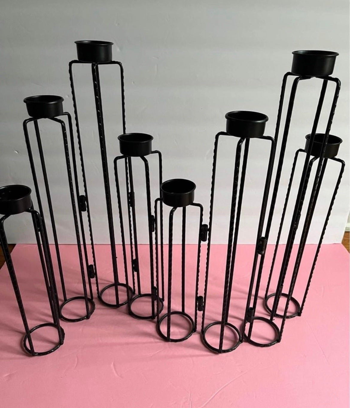 Black Wrought Iron Floor & Table Candle Holders Set of 8