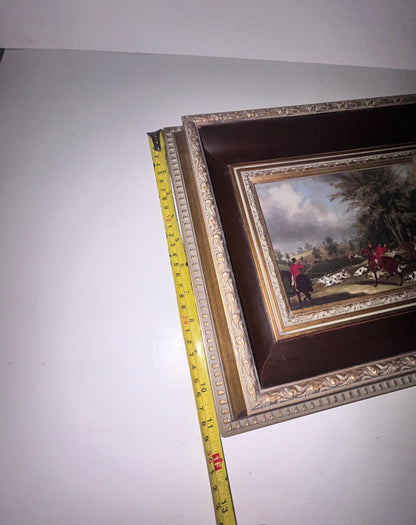 Antique/Vintage James Pollard English Hunting Print -"The Hertfordshire Hunt"- Ornate 2" Deep Wooden Frame