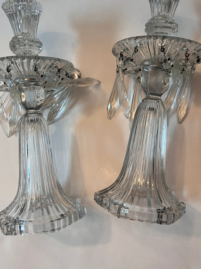 Vintage 1930 Marked “H” Heisey Ridgeleigh Crystal Candelabras