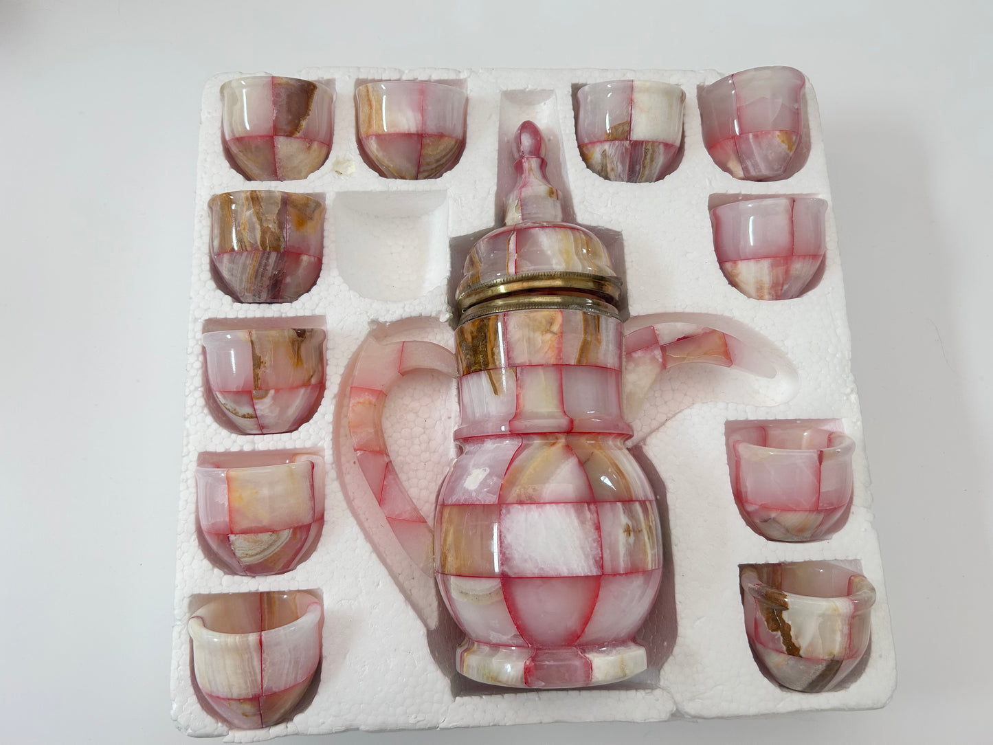 The Rose Onyx Collection: New Handcrafted Stone Dallah & Coffee Service (12-Piece Set)