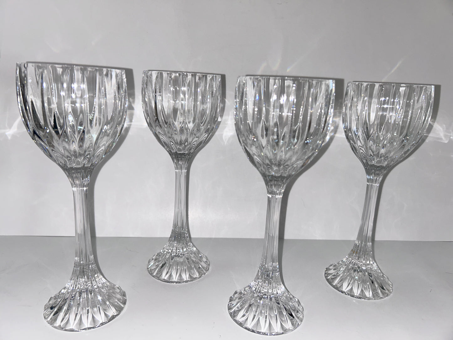 Set of 4 | Mikasa Park Lane Crystal Hock Wine Glasses | 8 1/4" Tall | Vertical Cut Design