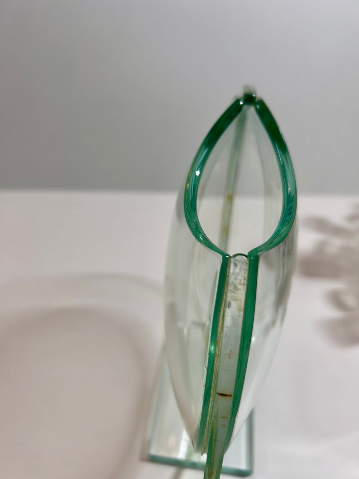 Unique Vintage Sculptural Green-Tint Art Glass "Floating Orbit" Vase (8.25”)Modernist Art Piece