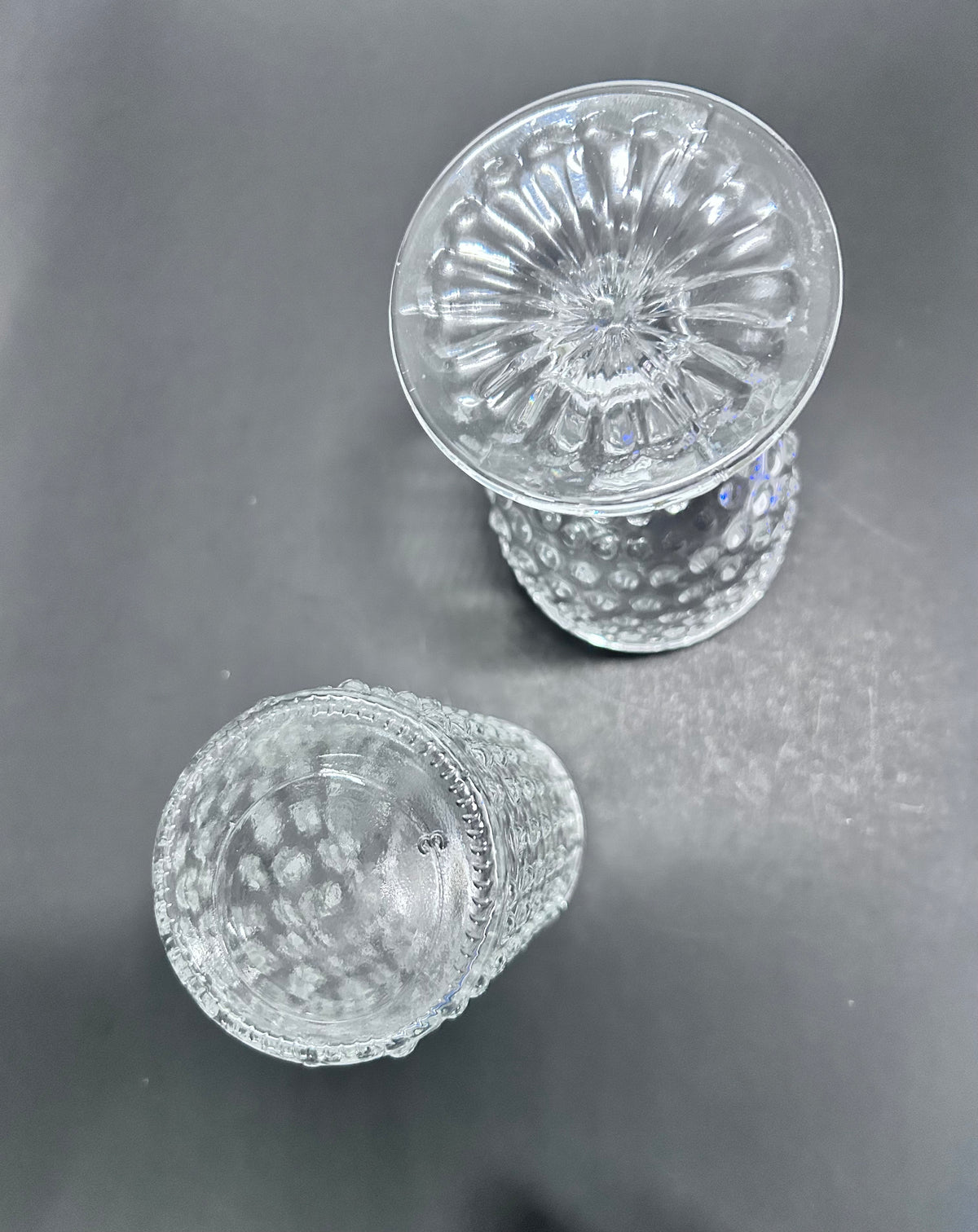 Clear Hobnail Glassware 4-Piece Set - Goblet, Tumbler with Glass Straw, Teacup & Saucer - Made in Portugal