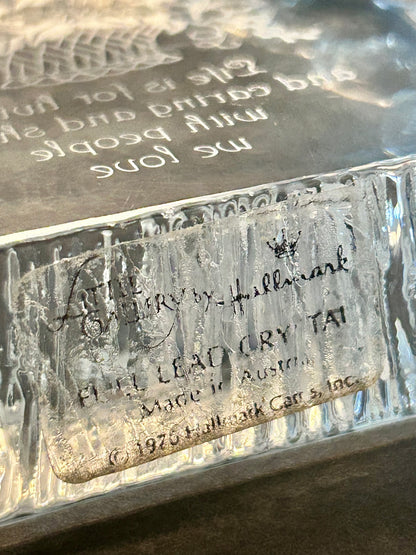 Signed Carl Kraft Art Glass Apple Paperweight & 1976 Hallmark Lead Crystal Set (3pc)