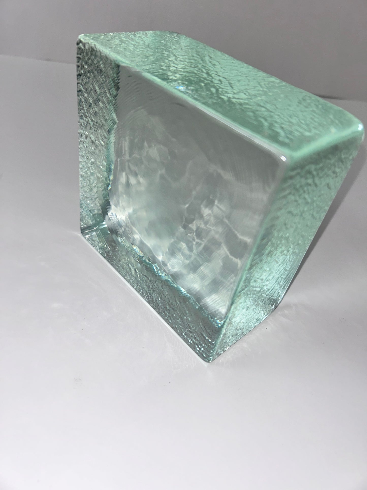 Vintage (1960's) Scandinavian Aqua Textured Large (5") block Art Glass Paperweight
