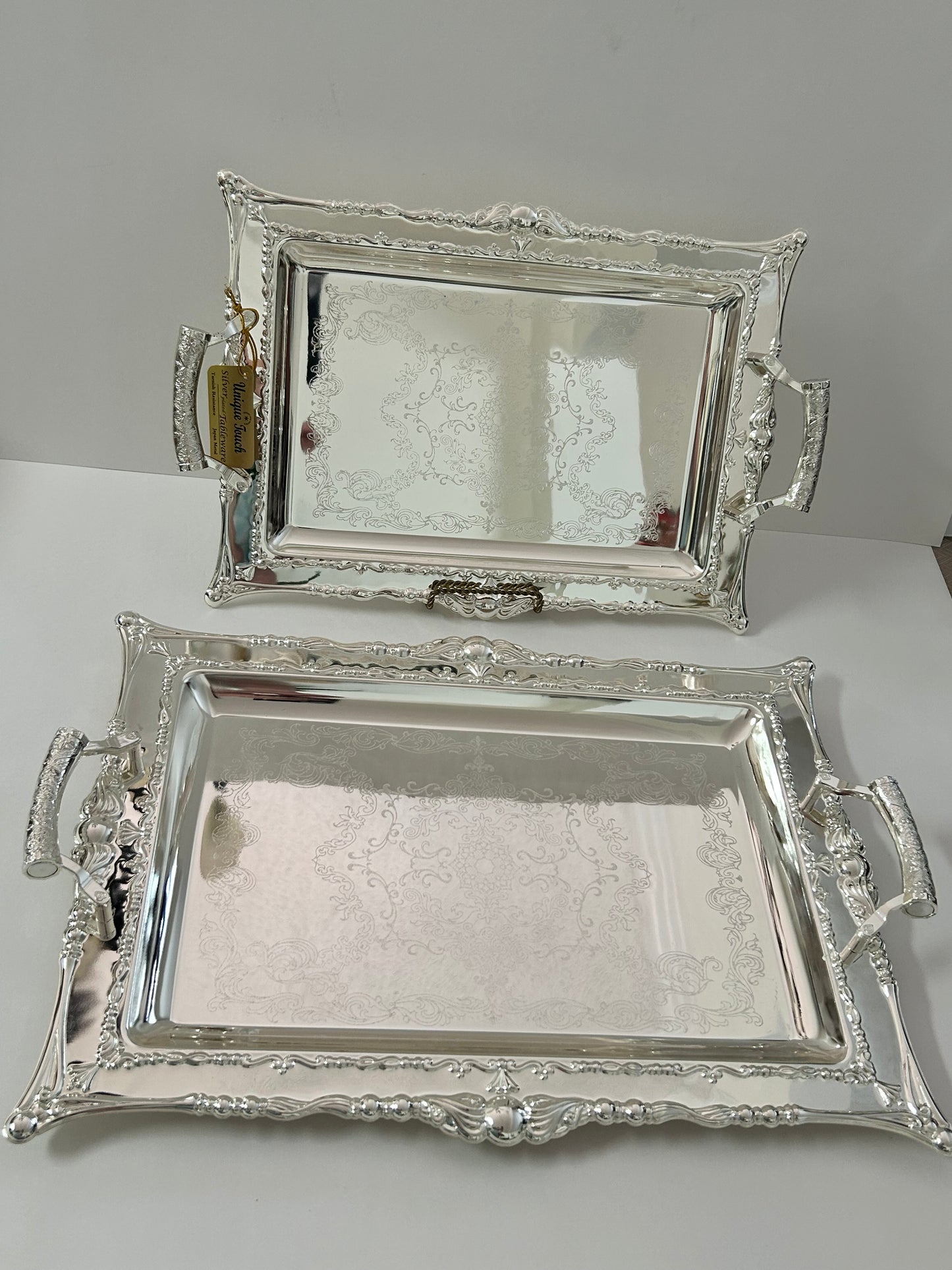 Unique Touch Edelglanz Premium Silver Plated Serving Trays (Set of 2)