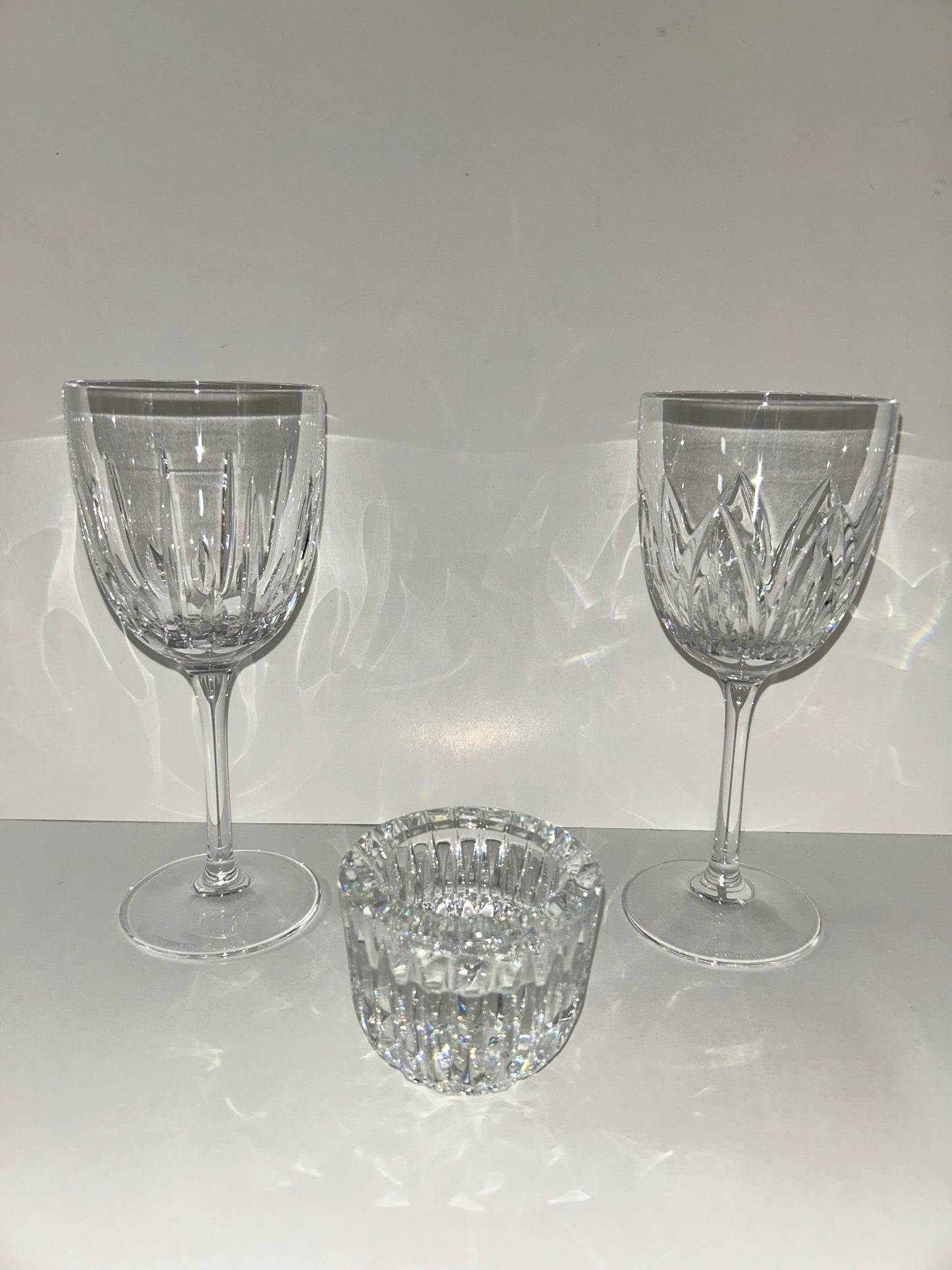 Waterford Marked “For Him For Her" Mismatch Glasses & Candle Holder (Set of 3)