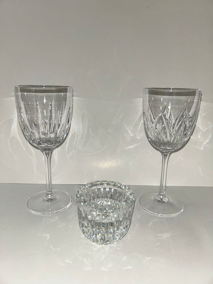Waterford Marked “For Him For Her" Mismatch Glasses & Candle Holder (Set of 3)