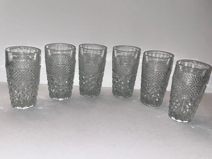 Vintage Anchor Hocking Wexford Diamond Cut Clear Glass Pitcher and 6 Tumblers Set