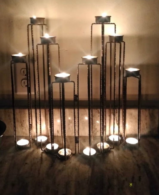 Black Wrought Iron Floor & Table Candle Holders Set of 8