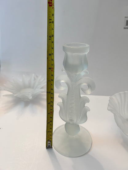Vintage EAPG SATIN FROSTED Glass LOT |Moon & Star Compote/Candy Dish, Tall Candle Holder, Basket | Milk Glass (Set of 4)