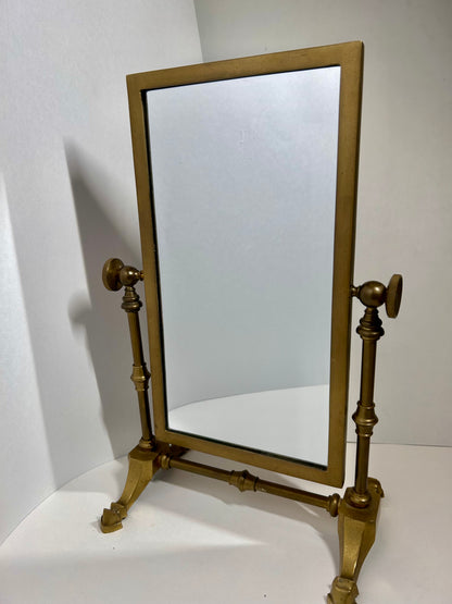 Vintage / Antique Solid Brass Tabletop Vanity Mirror - Swivel / Tilting Dresser Mirror
