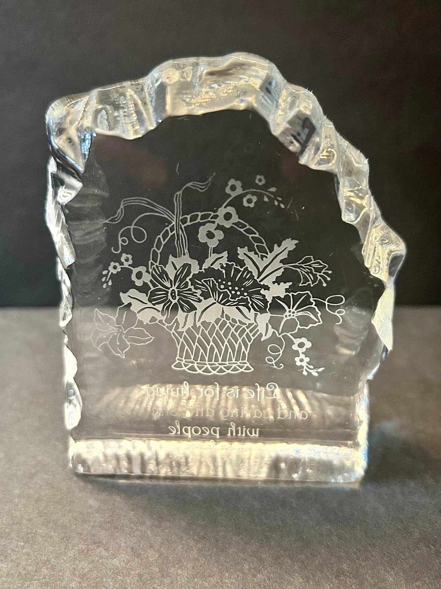 Signed Carl Kraft Art Glass Apple Paperweight & 1976 Hallmark Lead Crystal Set (3pc)