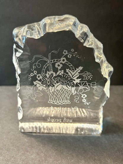 Signed Carl Kraft Art Glass Apple Paperweight & 1976 Hallmark Lead Crystal Set (3pc)