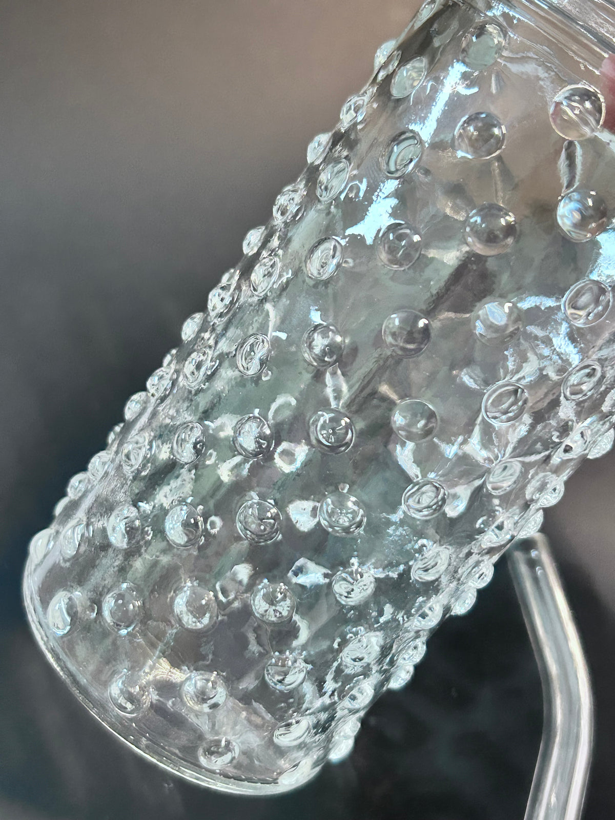 Clear Hobnail Glassware 4-Piece Set - Goblet, Tumbler with Glass Straw, Teacup & Saucer - Made in Portugal