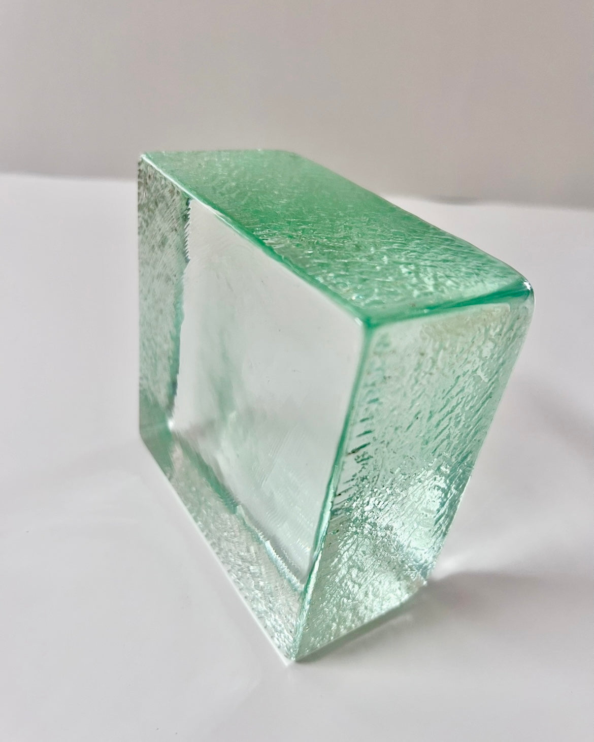 Vintage (1960's) Scandinavian Aqua Textured Large (5") block Art Glass Paperweight