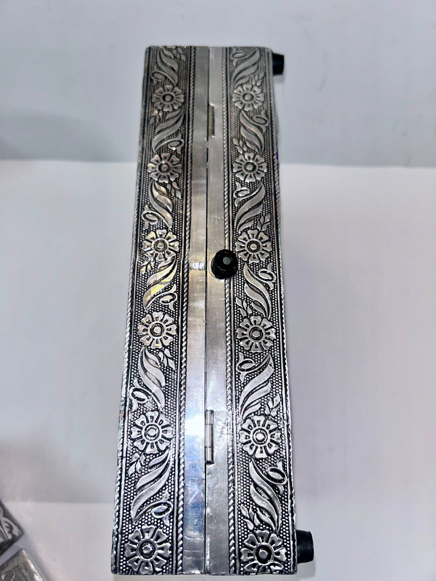 Vintage 4-Piece Handcrafted Embossed Silver Vanity & Jewelry Box Set w/ Coasters