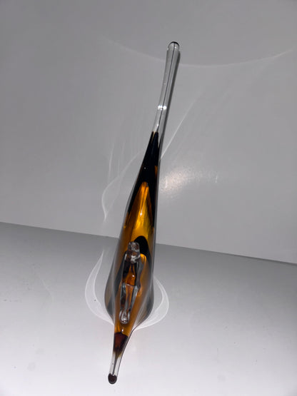 Magnificent Mid-Century Modern Amber & Black Striped Hand Blown Art Glass Angelfish 
Sculpture - Murano Style