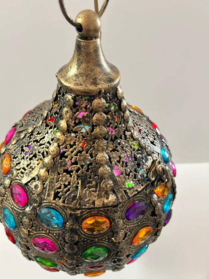 Pier 1 Imports Moroccan Caravan Brass Multicolor Gemstone Illuminating Pendant