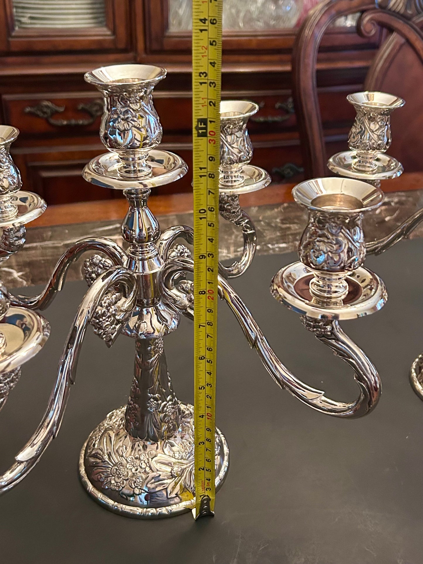 Vintage Silver Plated Victorian Style Floral Candelabra - Set of Two