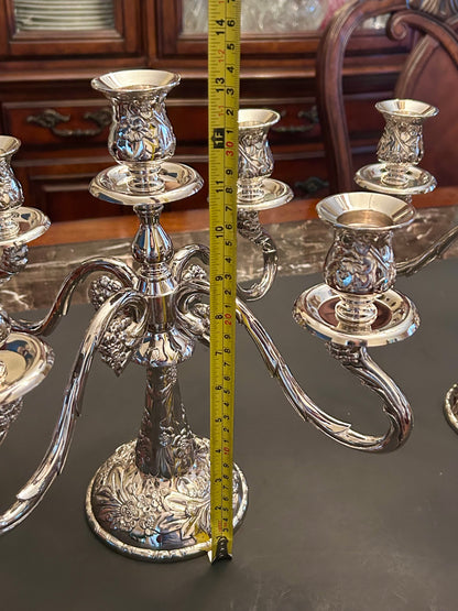 Vintage Silver Plated Victorian Style Floral Candelabra - Set of Two