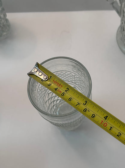 Vintage Anchor Hocking Wexford Diamond Cut Clear Glass Pitcher and 6 Tumblers Set