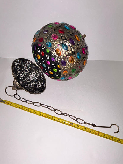 Pier 1 Imports Moroccan Caravan Brass Multicolor Gemstone Illuminating Pendant