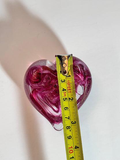 Vintage Signed Pink Swirl Glass HeartPaperweight & Floral Gem Votive
