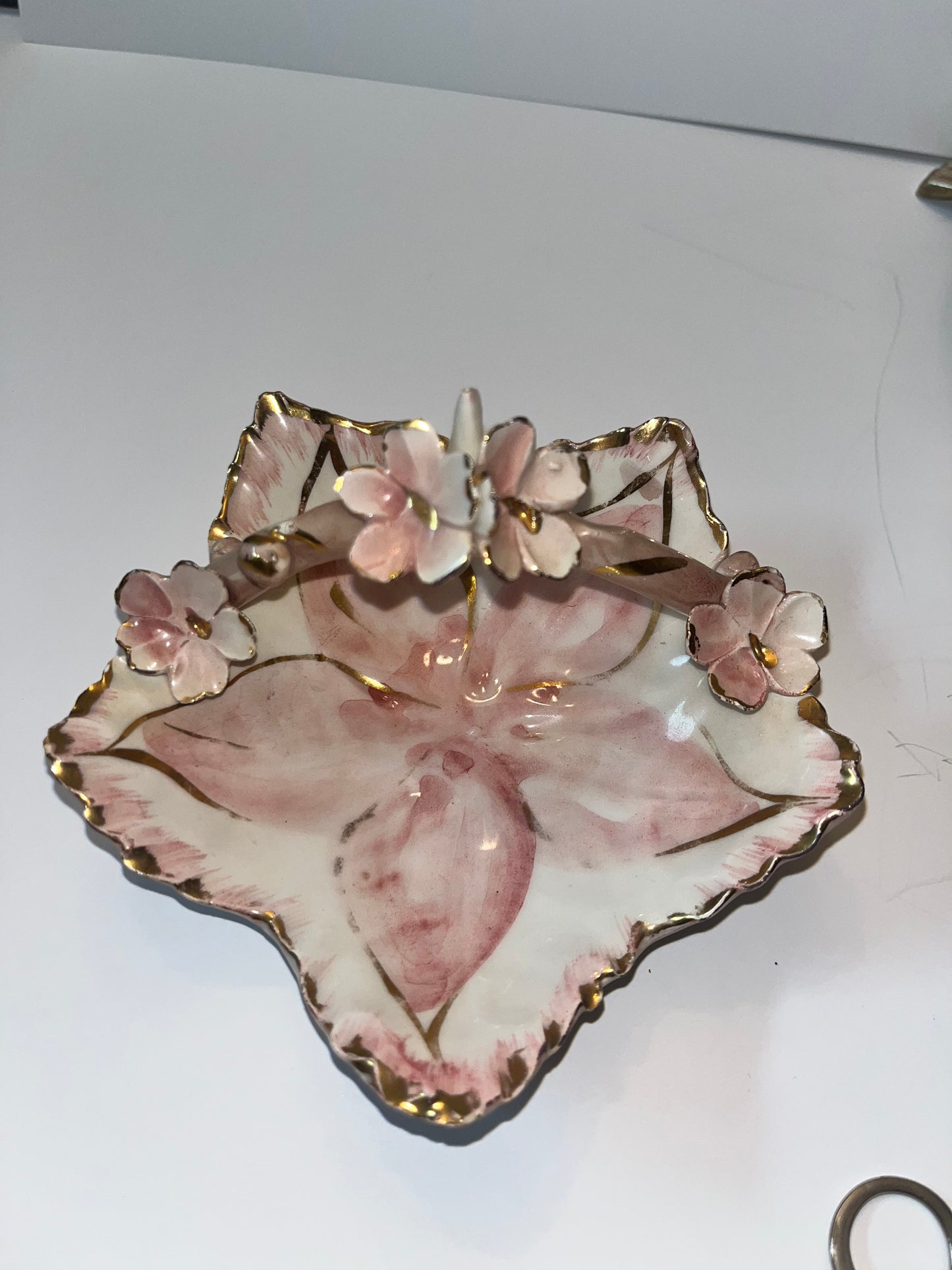 Antique Victorian Brass Stand with Capodimonte Style Bowls & Seashell Collection