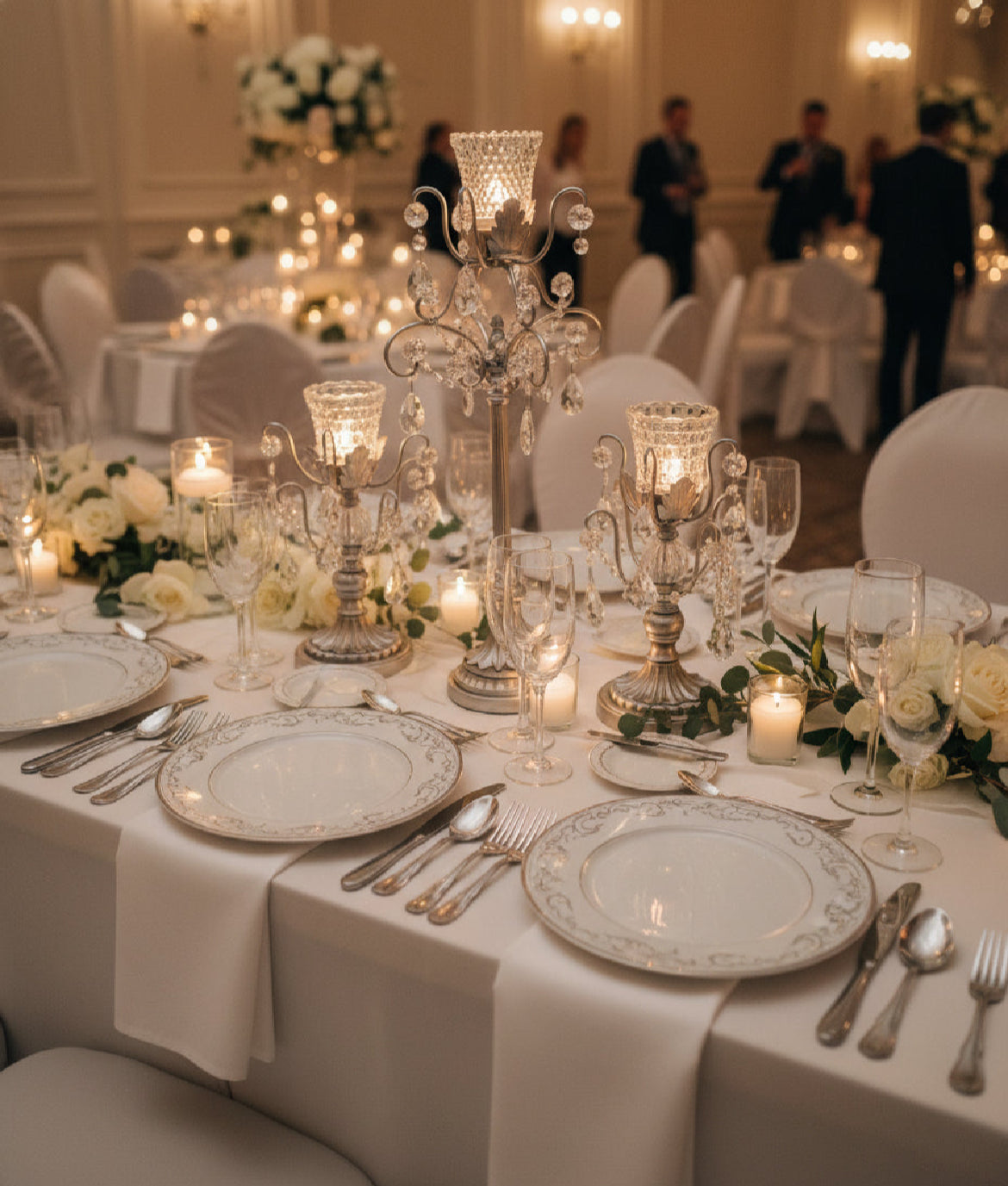 3-Piece Silver Chandelier Candelabra Set with Hurricane Cups | Elegant Wedding Centerpieces