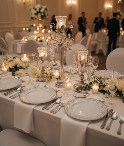 3-Piece Silver Chandelier Candelabra Set with Hurricane Cups | Elegant Wedding Centerpieces