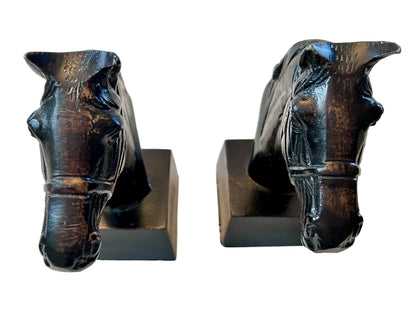 Vintage Mid-Century Cast Iron Horse Head Bookends- Heavy Equestrian Decor- Pair