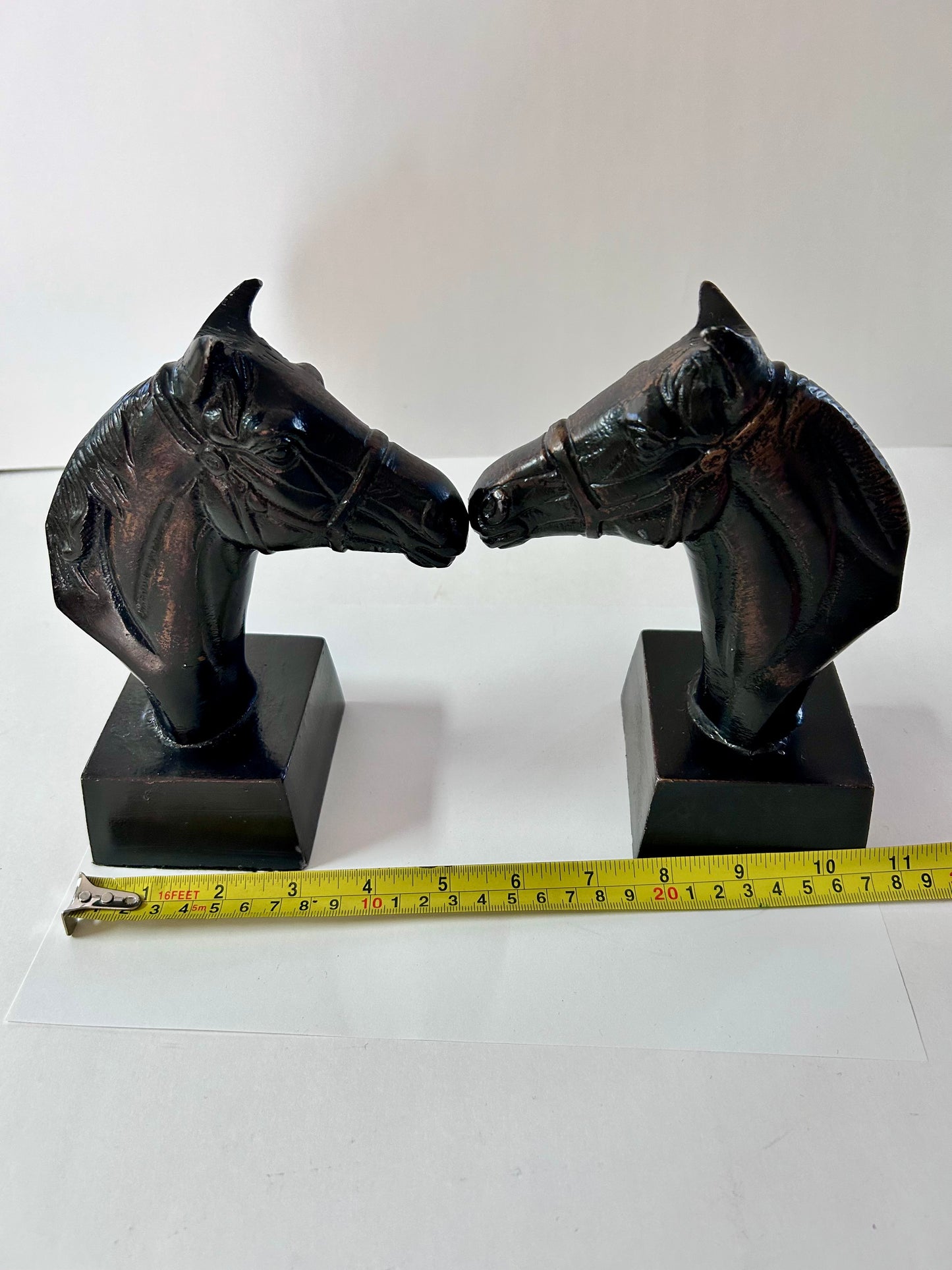 Vintage Mid-Century Cast Iron Horse Head Bookends- Heavy Equestrian Decor- Pair