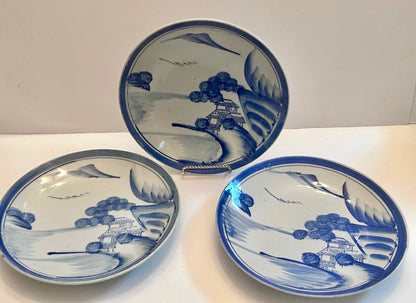 Set of 3 Antique Japanese Arita Plates -Late Edo Period (c. 1860-1880)
– Mountain Landscape – 9"