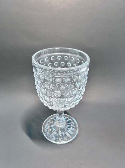 Clear Hobnail Glassware 4-Piece Set - Goblet, Tumbler with Glass Straw, Teacup & Saucer - Made in Portugal