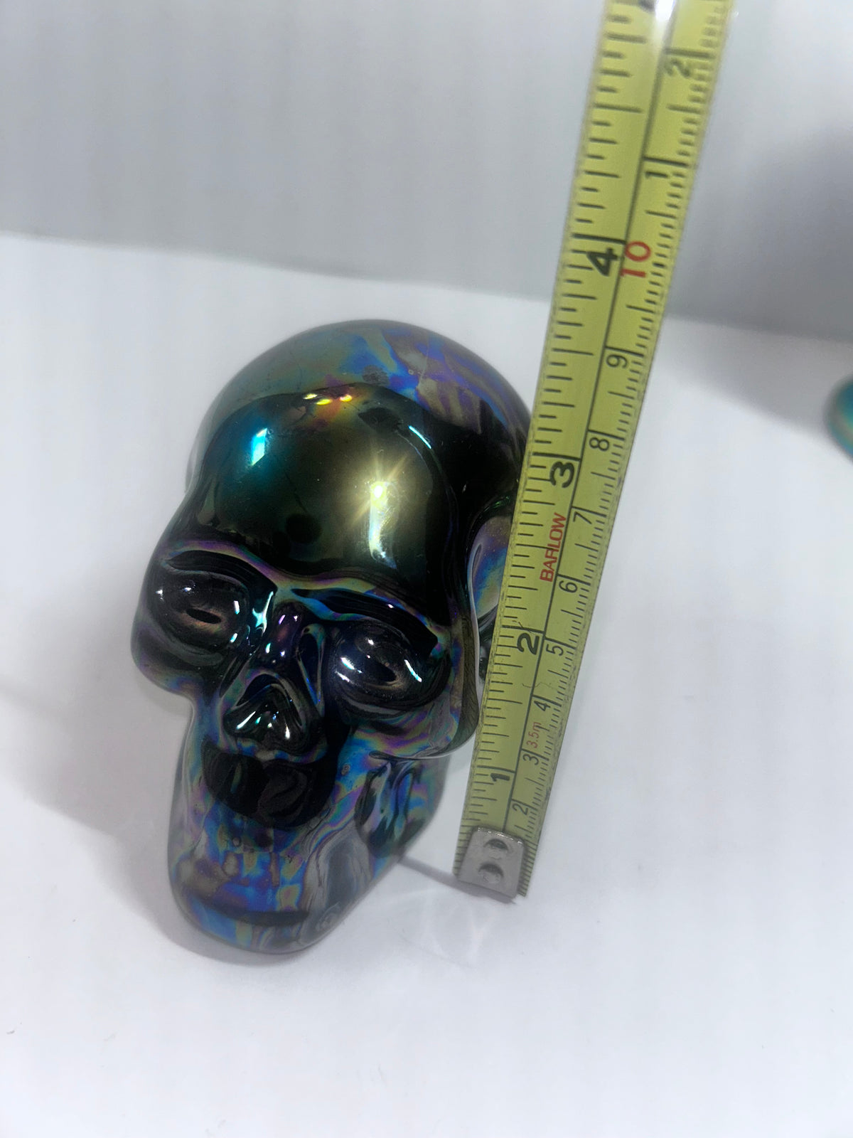 Title: 4-Piece Iridescent Halloween Decor Set:
Ceramic Skull & Pumpkin with Glass Pillar Candle Holders