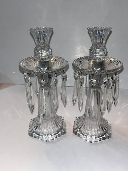 Vintage 1930 Marked “H” Heisey Ridgeleigh Crystal Candelabras