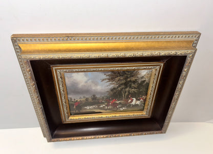 Antique/Vintage James Pollard English Hunting Print -"The Hertfordshire Hunt"- Ornate 2" Deep Wooden Frame