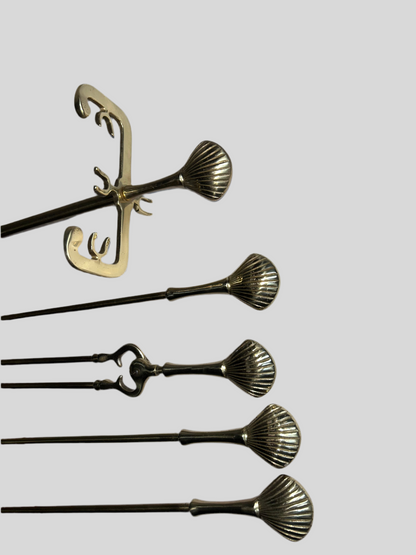 Vintage Brass Seashell Fireplace Tool Set (31”H)