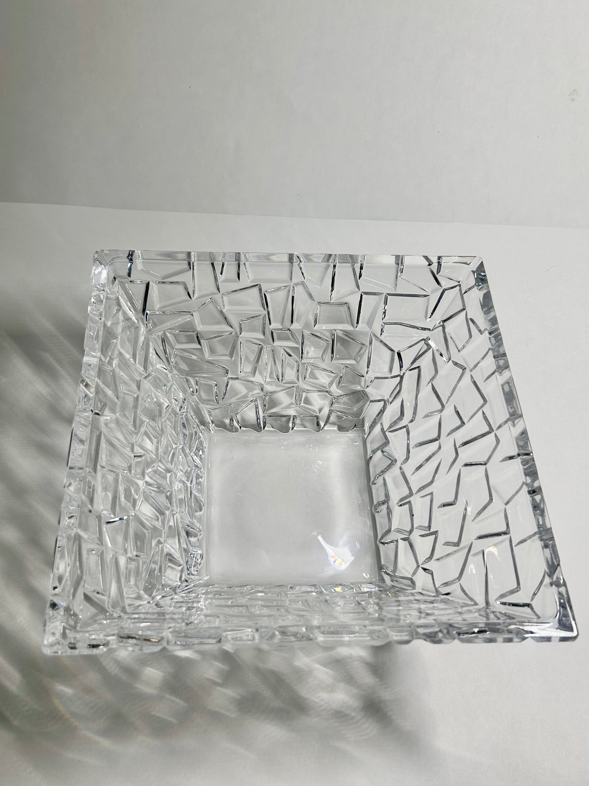 Signed Tiffany & Co. 9" Mosaic / Rock Cut Crystal Square Bowl Centerpiece