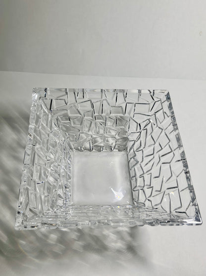 Signed Tiffany & Co. 9" Mosaic / Rock Cut Crystal Square Bowl Centerpiece