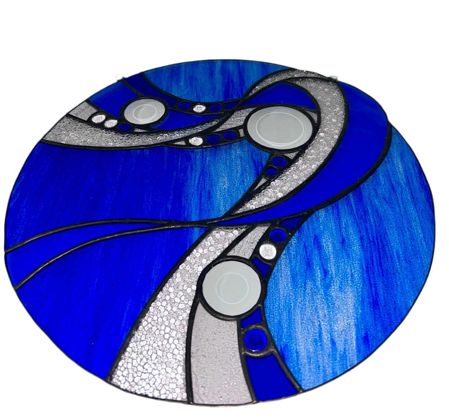 Large (16”) Blue Wave Stained Glass Suncatcher
