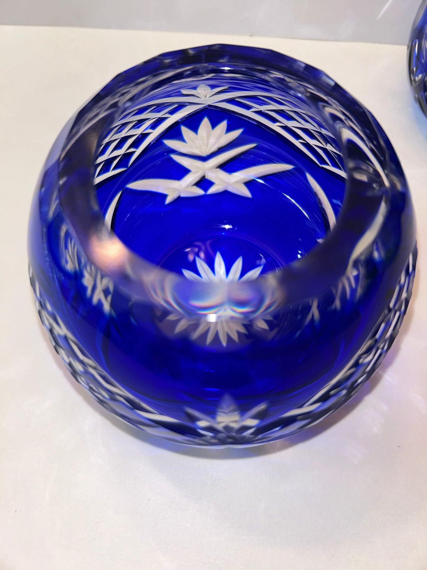 Trio of Bohemian Cobalt Blue Art Glass Vases - Hand-Painted Floral & Cut Crystal Designs