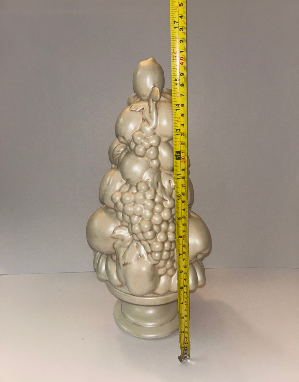 Authentic Treasure (16")
Beautiful 1964 Ceramic Pearl
Fruit Topiary Centerpiece, signed "PAT"