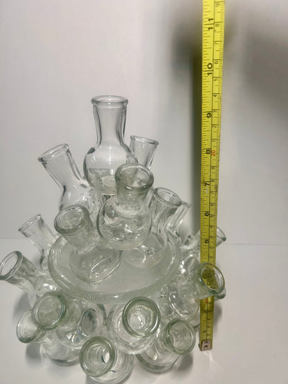 Vintage 2-Piece Tiered Clustered Glass Flower Frog & Propagation Station (25 Bud Vases / Vessels)