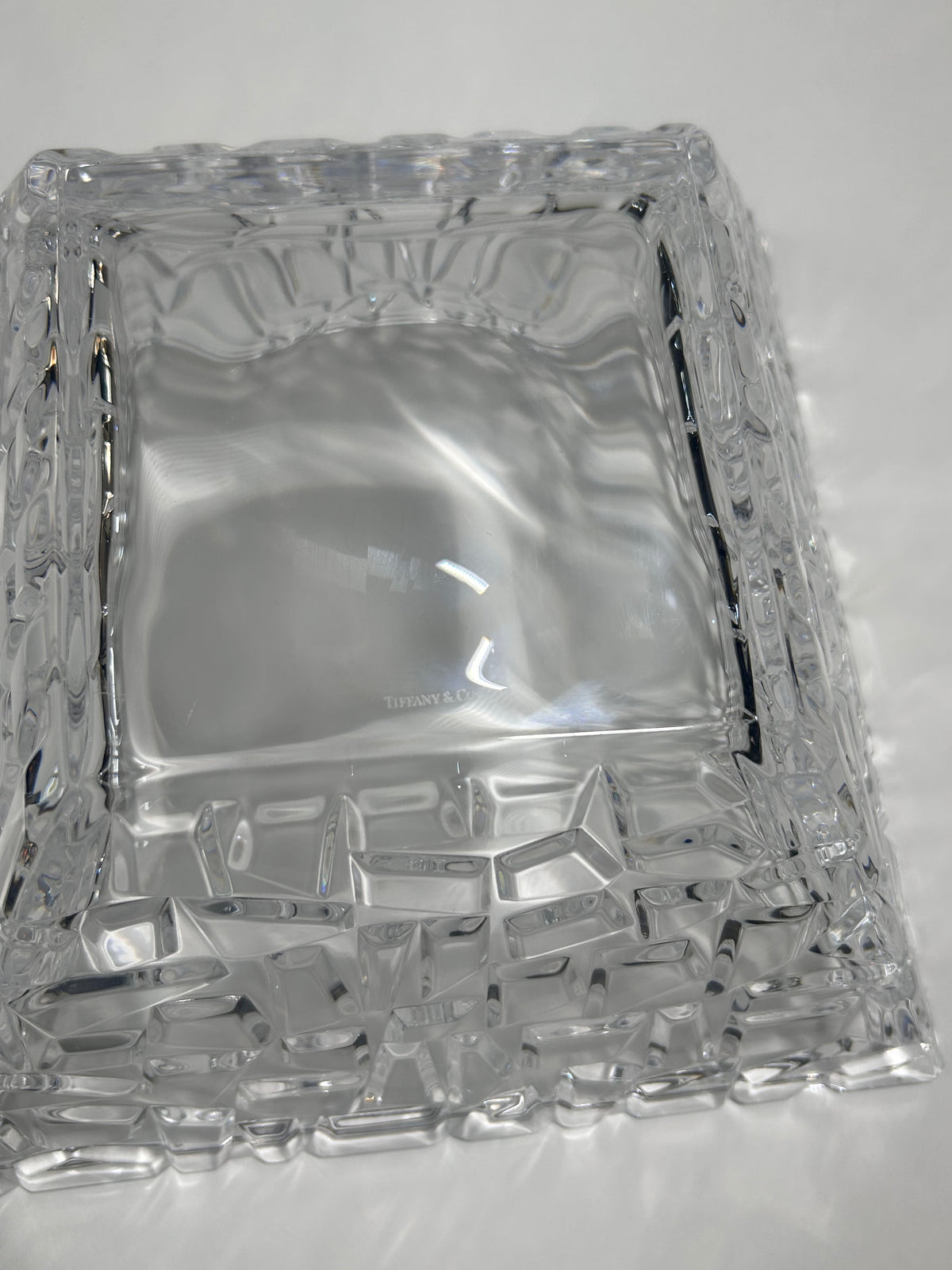 Signed Tiffany & Co. 9" Mosaic / Rock Cut Crystal Square Bowl Centerpiece