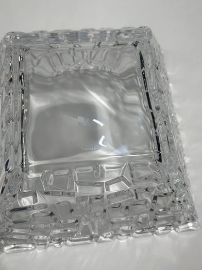 Signed Tiffany & Co. 9" Mosaic / Rock Cut Crystal Square Bowl Centerpiece