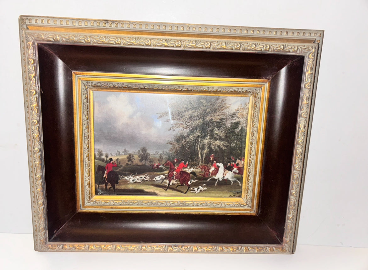 Antique/Vintage James Pollard English Hunting Print -"The Hertfordshire Hunt"- Ornate 2" Deep Wooden Frame